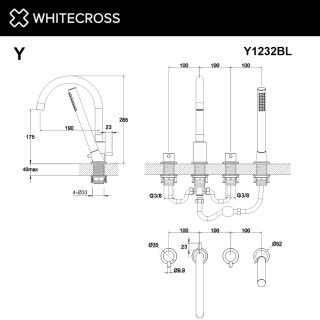 Смеситель на борт ванны WHITECROSS Y Y1232BL чёрный матовый Смеситель на борт ванны WHITECROSS Y Y1232BL чёрный матовый