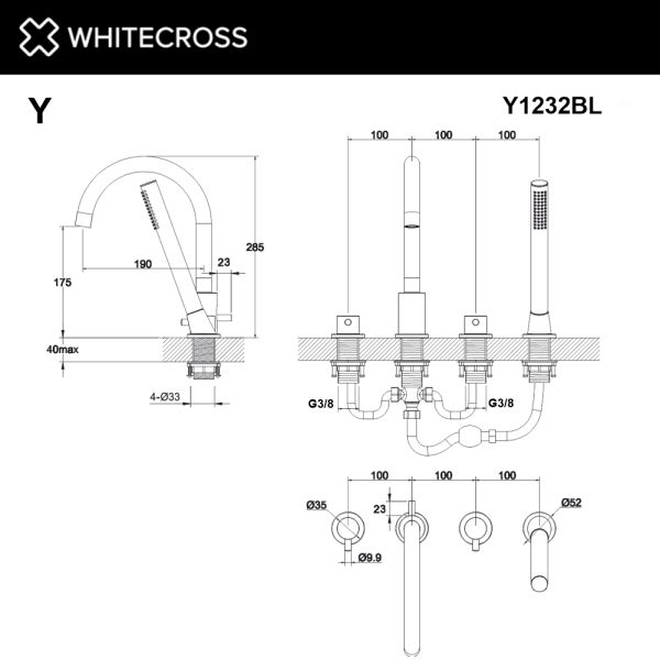 Смеситель на борт ванны WHITECROSS Y Y1232GLB брашированное золото
