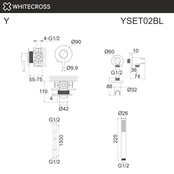 Встраиваемый смеситель для душа WHITECROSS Y YSET02GL золото