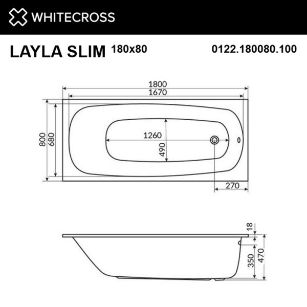 Гидромассажная ванна WHITECROSS Layla Slim 0122.180080.100.ULTRA.GL 180x80 см Ultra золото