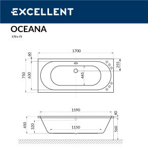 Ванна акриловая EXCELLENT Oceana 170x75 Ванна акриловая EXCELLENT Oceana 170x75
