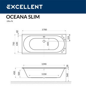 Ванна акриловая EXCELLENT Oceana Slim 170x75 Ванна акриловая EXCELLENT Oceana Slim 170x75