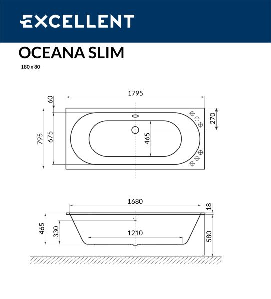 Ванна акриловая EXCELLENT Oceana Slim 180x80