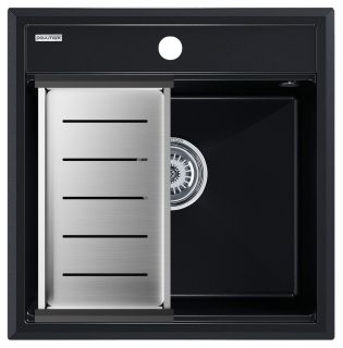 Комплект Paulmark: мойка Stepia 50 и коландер Advance PM115051-BLM+A375-BS чёрный металлик/брашированная нержавеющая сталь Комплект Paulmark: мойка Stepia 50 и коландер Advance PM115051-BLM+A375-BS чёрный металлик/брашированная нержавеющая сталь