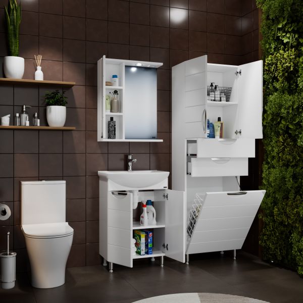 Напольный шкаф-пенал Санта Родос 506006 60 см с бельевой корзиной белый