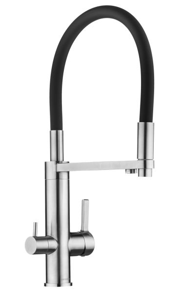 Смеситель для кухни Swedbe Selene Plus 8440 с каналом для подключения фильтра и гибким изливом нержавеющая сталь/чёрный