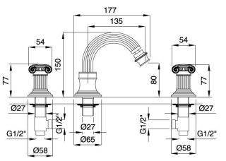 Смеситель для биде на 3 отверстия Cezares OLIMP-BBS2-01-M