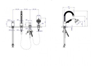 Смеситель на борт ванны однорычажный с выдвижным душем и переключателем Cezares OLIMP-BVDM-01-L
