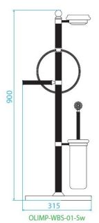 Стойка напольная с держателем туалетной бумаги щёткой для унитаза, полотенцедержателем и мыльницей, бронза Cezares OLIMP-WBS-02-Sw