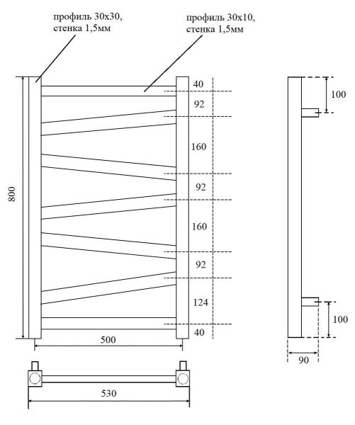 Полотенцесушитель водяной Point Феникс PN15158B П7 50x80см чёрный