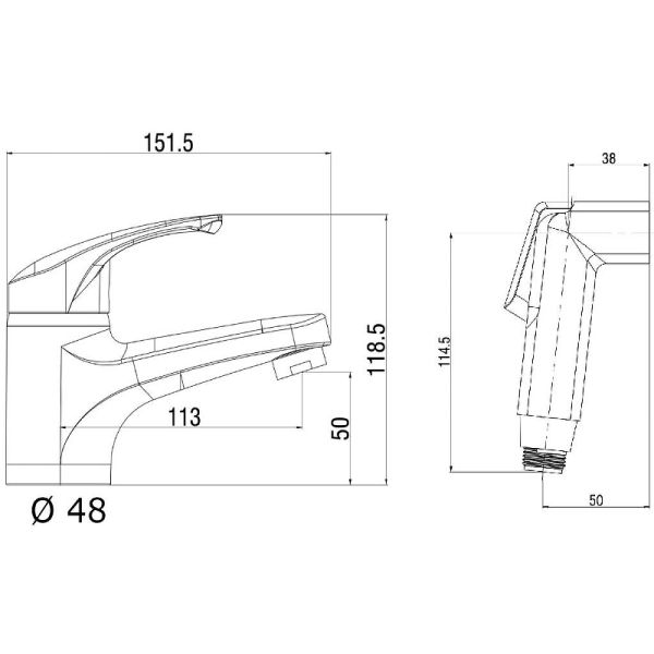 OneLife by Orange P01-022cr полимерный смеситель для раковины с гигиеническим душем, хром