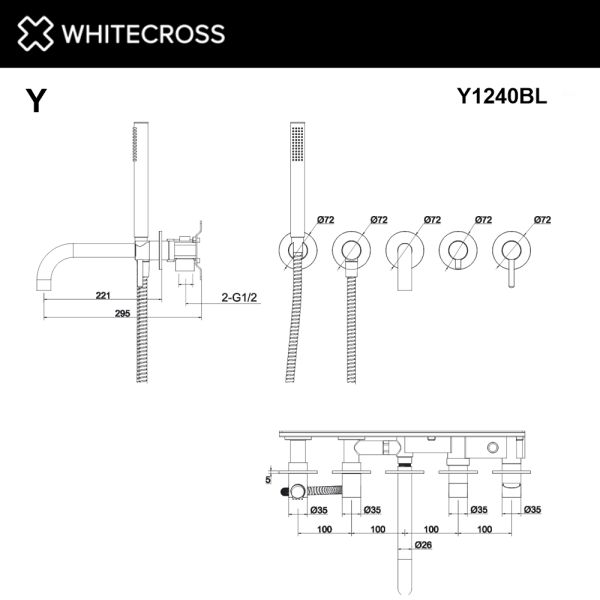 Встраиваемый смеситель для ванны WHITECROSS Y Y1240GM оружейная сталь