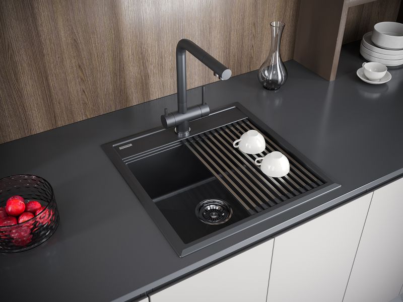 Комплект Paulmark: мойка Stepia 50 и ролл-мат Step PM115051-AN+R375-BS антрацит/брашированная нержавеющая сталь