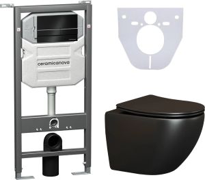Комплект с инсталляцией Ceramica Nova CN4002MB_1002B_1000 унитаз Metropol CN4002MB крышка-сиденье с микролифтом и инсталляция Envision CN1002B с чёрной матовой кнопкой смыва Flat