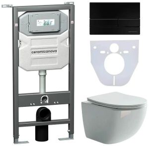 Комплект с инсталляцией Ceramica Nova CN3009_1002B_1000 унитаз Forma CN3009 крышка-сиденье с микролифтом и инсталляция Envision CN1002B с чёрной матовой кнопкой смыва Flat