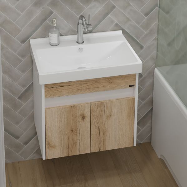 Подвесная тумба под раковину Санта Мира 700477 60 см дуб австрийский/белый