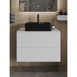 Тумба с раковиной Orange Отто Ot-75TuMDF+B01-475MB 75 см белый глянец/чёрный