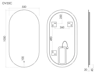 Зеркало с подсветкой Sancos Овал (Oval) OV55C 55 см