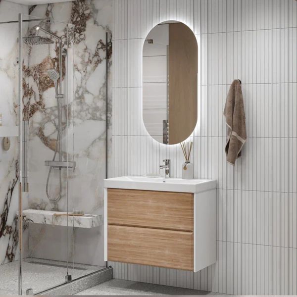 Тумба под раковину подвесная Velvex Gesso tp.GES.9696.80.2Y белый матовый/дуб сонома, 80 см Тумба под раковину подвесная Velvex Gesso tp.GES.9696.80.2Y белый матовый/дуб сонома, 80 см