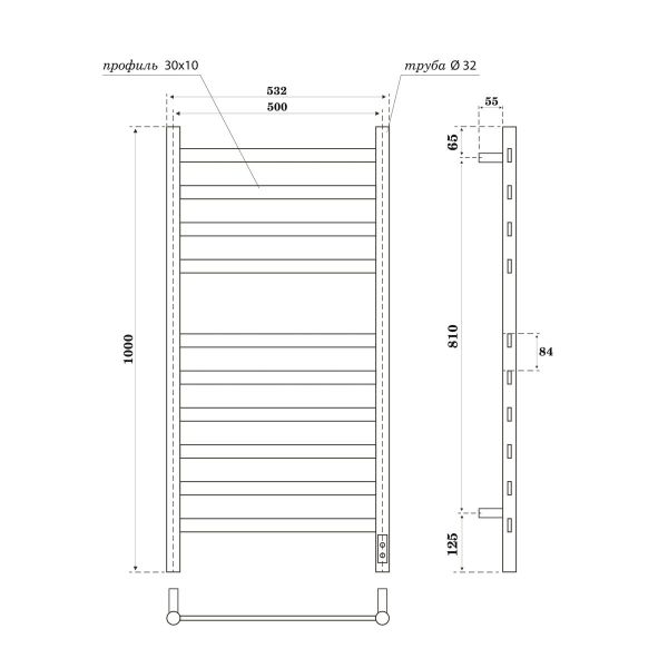 Полотенцесушитель электрический Point Селена PN16850B П10 500x1000 черный