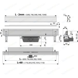 Дренажная система AlcaPlast Spa для монтажа в стену 105см хром APZ5-EDEN-1050