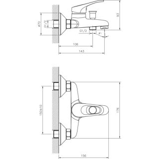 Смеситель для ванны Decoroom с ручным душем хром DR21035