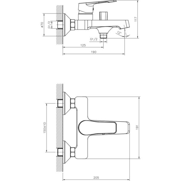 Смеситель для ванны Decoroom с ручным душем хром DR23036