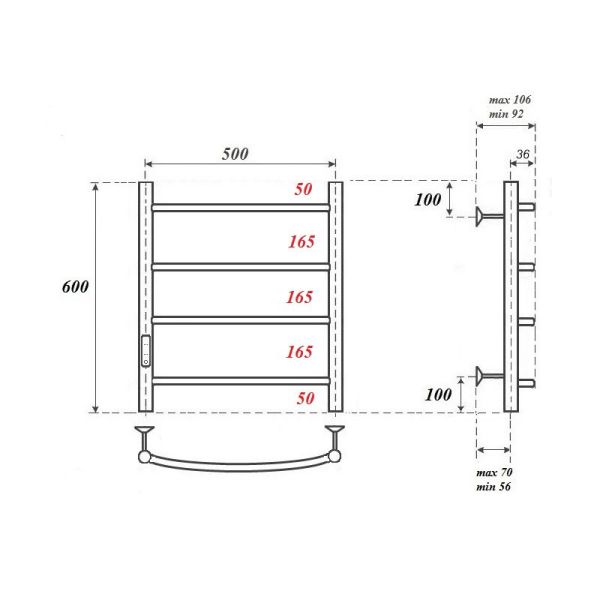 Полотенцесушитель электрический Point Афина PN04756B 50x60 см черный