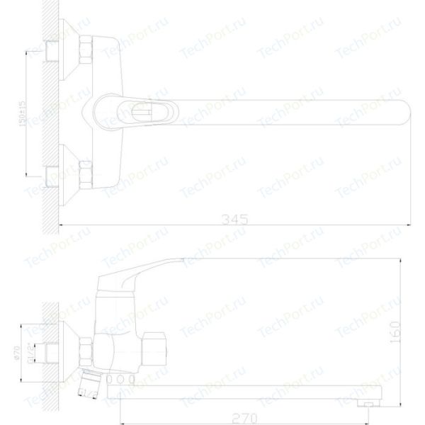 Смеситель для ванны Decoroom с ручным душем хром DR37043