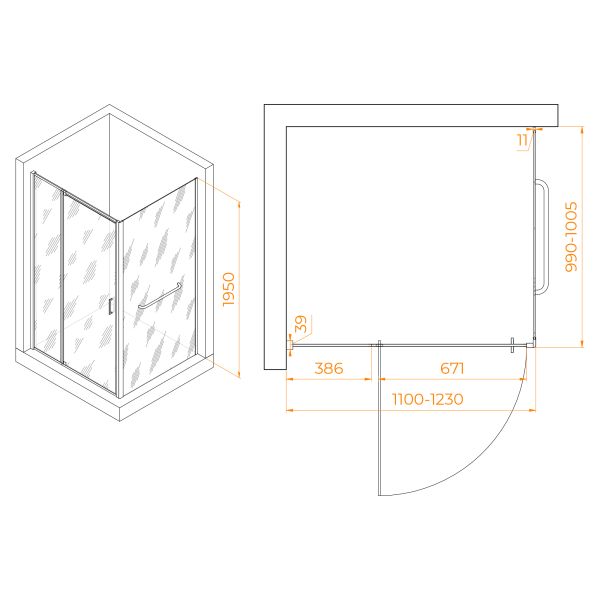 Душевой уголок RGW PA-078-1 (RGW PA-008 + Z-060-2) 3508078110-11 110x100см хром