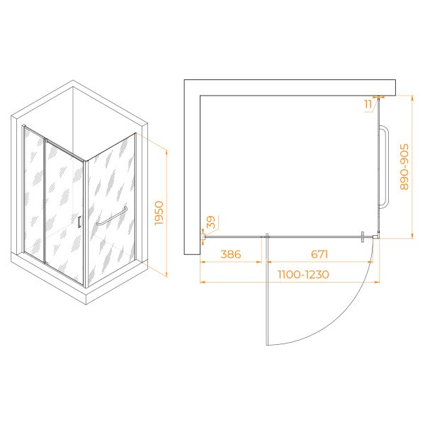 Душевой уголок RGW PA-078-1 (RGW PA-008 + Z-060-2) 3508078119-11 110x90см хром