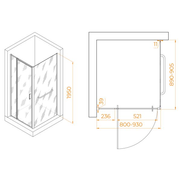 Душевой уголок RGW PA-078-1 (RGW PA-008 + Z-060-2) 3508078189-11 80x90см хром