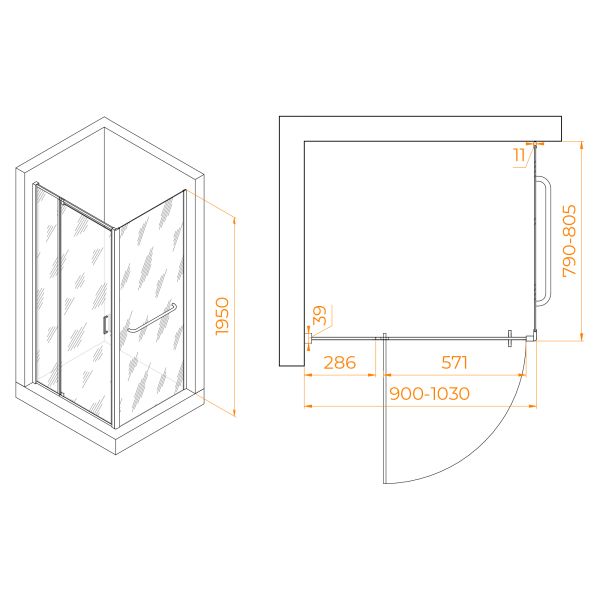 Душевой уголок RGW PA-078-1 (RGW PA-008 + Z-060-2) 3508078198-11 90x80см хром