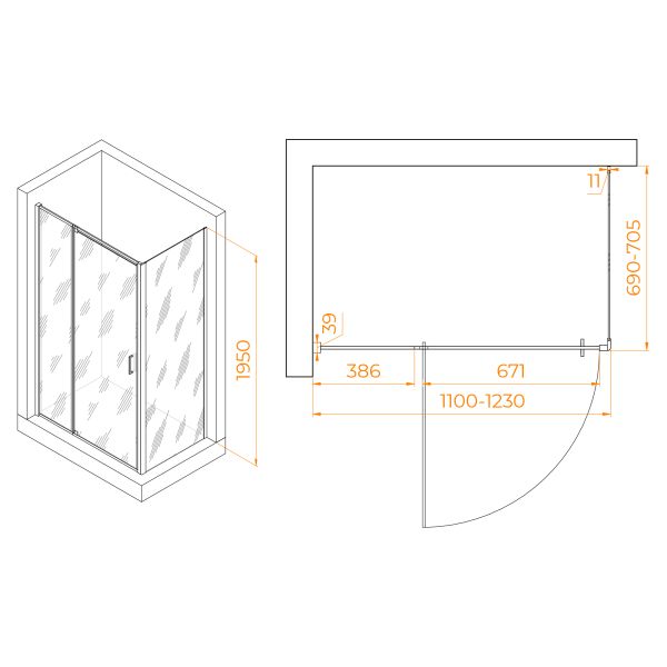 Душевой уголок RGW PA-078B (RGW PA-008B + Z-050-2B) 350807817-14 110x70см чёрный