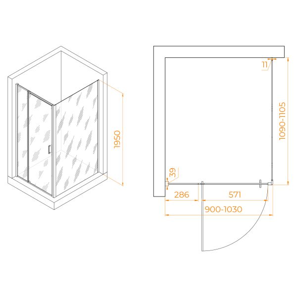 Душевой уголок RGW PA-078 (RGW PA-008 + Z-050-2) 350807891-11 90x110см хром
