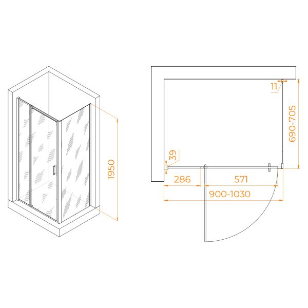 Душевой уголок RGW PA-078B (RGW PA-008B + Z-050-2B) 350807897-14 90x70см чёрный