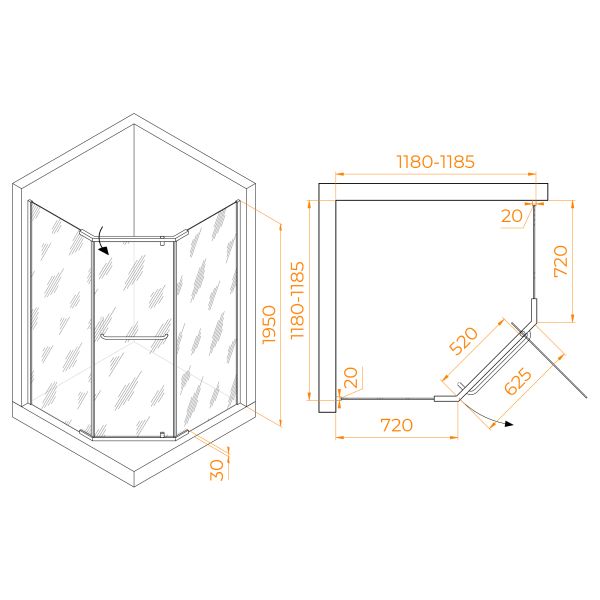 Душевой уголок RGW PA-081B 35088122-14 120x120см чёрный