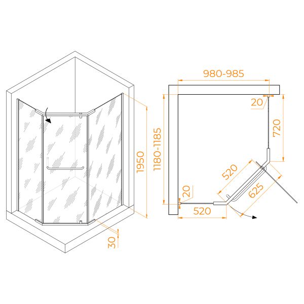 Душевой уголок RGW PA-091B 35089102-14 100x120см чёрный