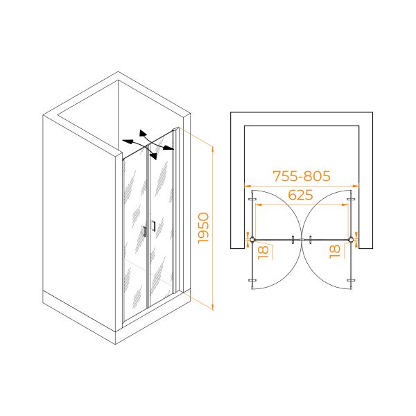 Душевая дверь RGW PA-104Gb 060810408-16 80см брашированное золото