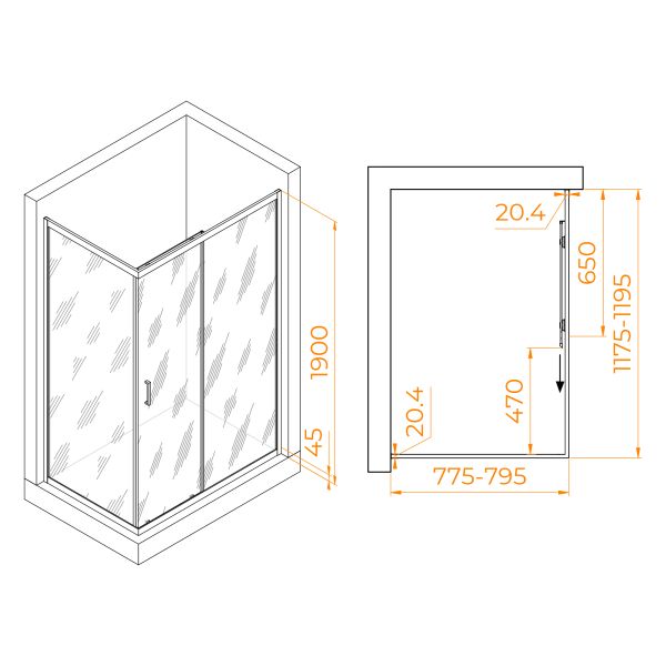 Душевой уголок RGW PA-245 410824582-11 80x120см хром