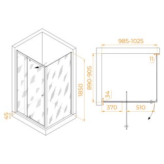 Душевой уголок RGW PA-44B PA-02B + Z-050-1B 41084409-014 100x90 см профиль чёрный стекло прозрачное