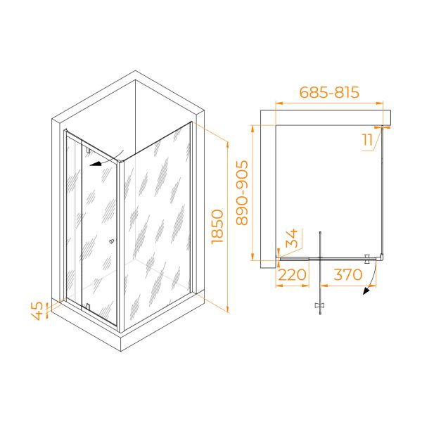 Душевой уголок RGW PA-44 (PA-02 + Z-050-1) 41084479-011 70x90см хром