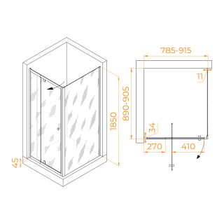 Душевой уголок RGW PA-44B PA-02B + Z-050-1B 41084489-014 80x90 см профиль чёрный стекло прозрачное