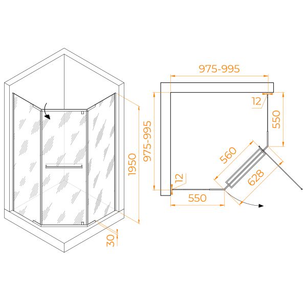 Душевой уголок RGW PA-82B 41088200-14 100x100см чёрный