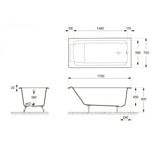 Ванна чугунная Delice Palomba DLR230620-AS 170х70 с антискользящим покрытием