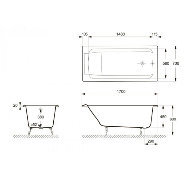 Ванна чугунная Delice Palomba DLR230620R 170х70 с отверстиями под ручки