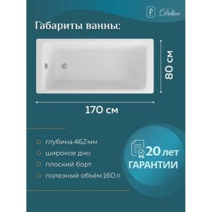 Ванна чугунная Delice Parallel DLR220502RB-AS 170х80 с черными матовыми ручками