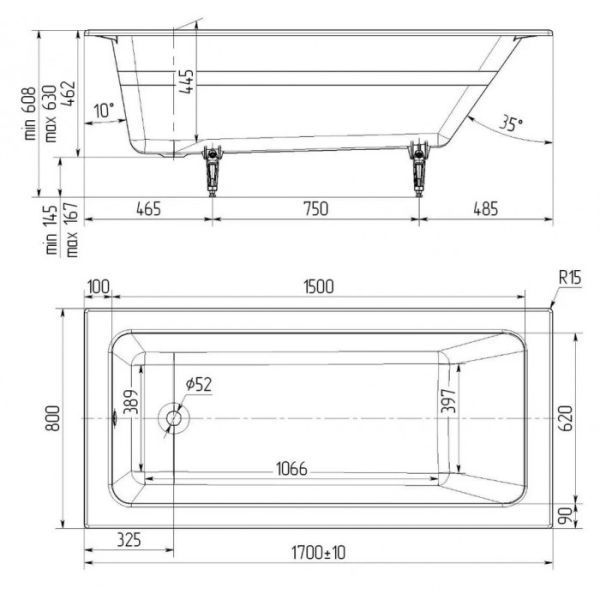 Ванна чугунная Delice Parallel DLR220502RB 170х80 с черными матовыми ручками
