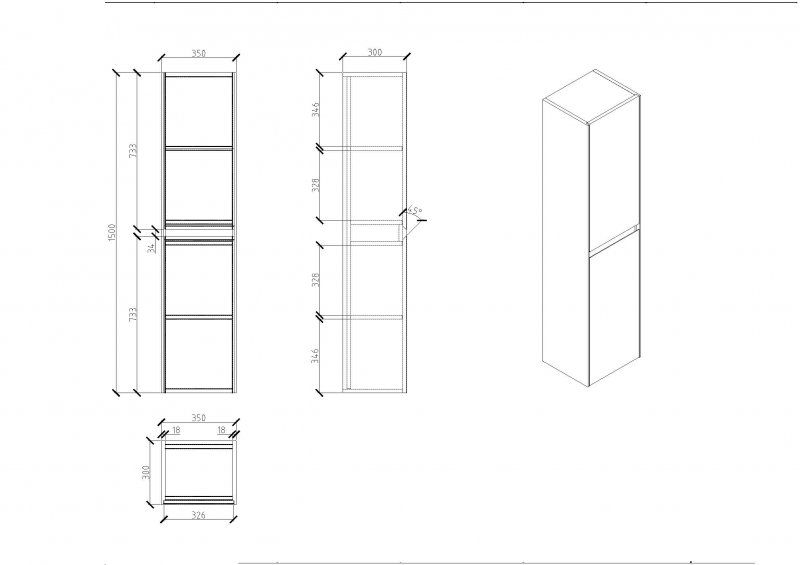 Шкаф-колонна BelBagno Stone 35x150см PIETRA-1500-2A-SC-PT