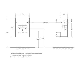 База под раковину BelBagno подвесная, правостороннее исполнение PIETRA MINI-400-1A-SO-SCM-R, Stucco Cemento 394x217x520 цемент матовый